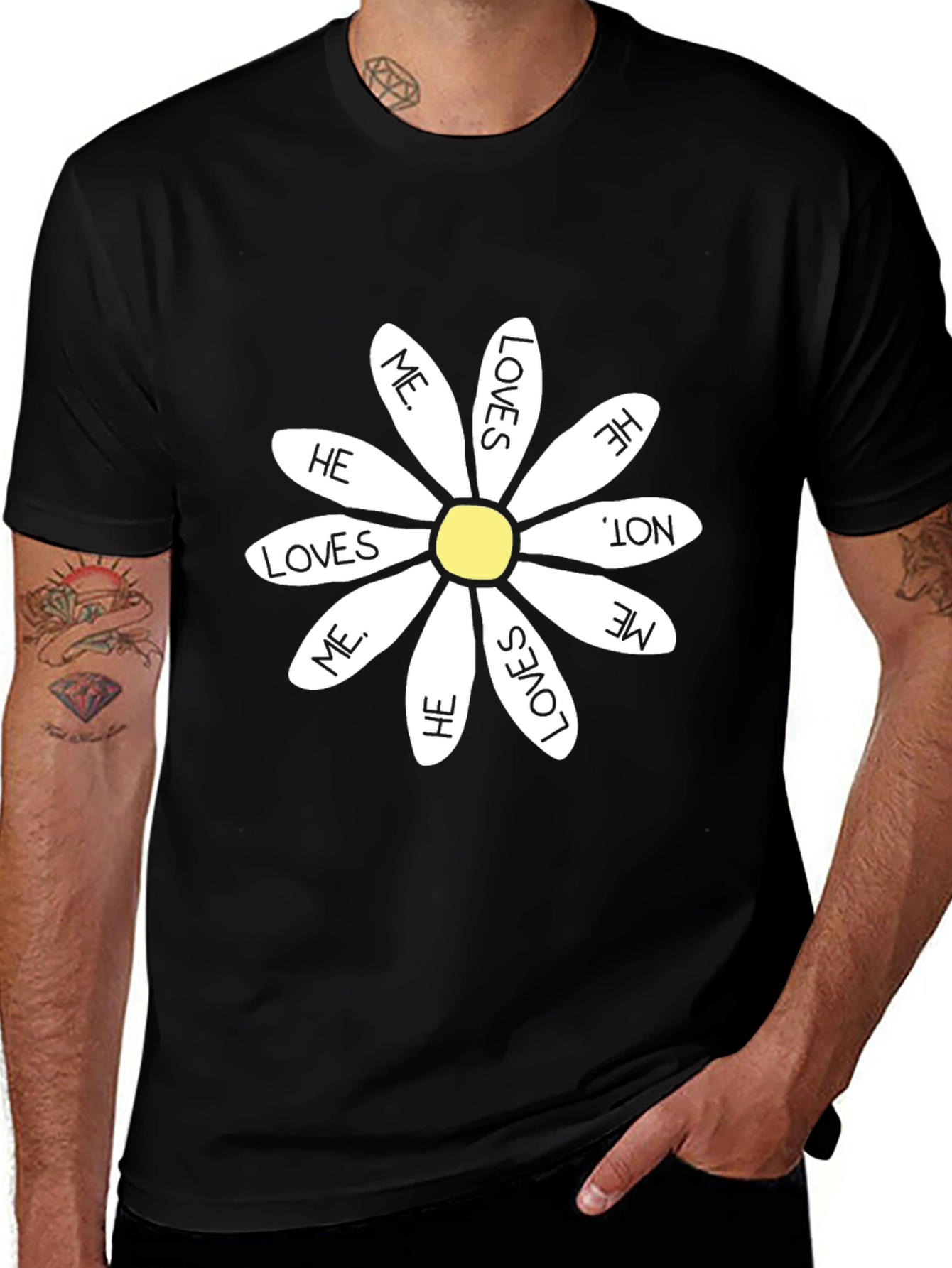 He Loves Me Daisy T-Shirt - Black Cotton Tee