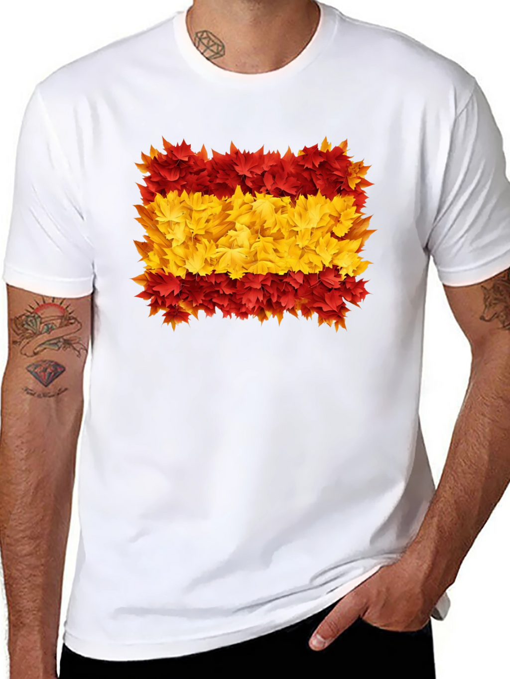 Spain Flag Leaves Mens Black T-Shirt