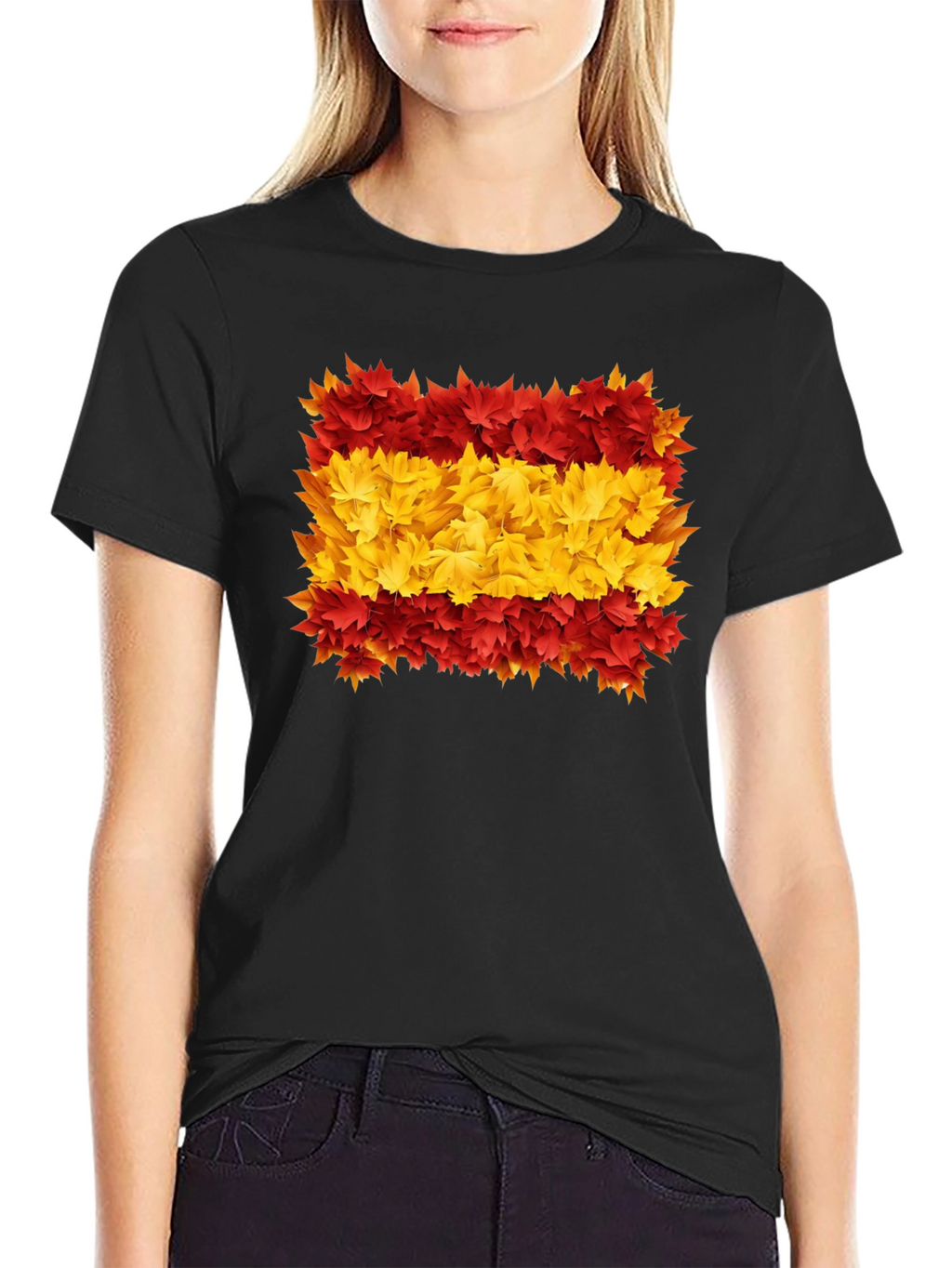 Spain Flag Leaves Mens Black T-Shirt