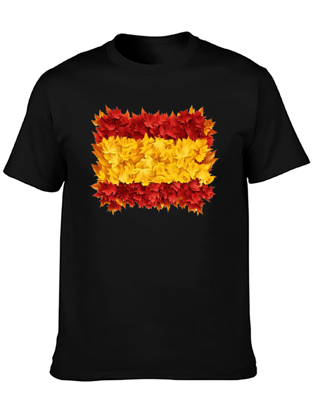 Spain Flag Leaves Mens Black T-Shirt