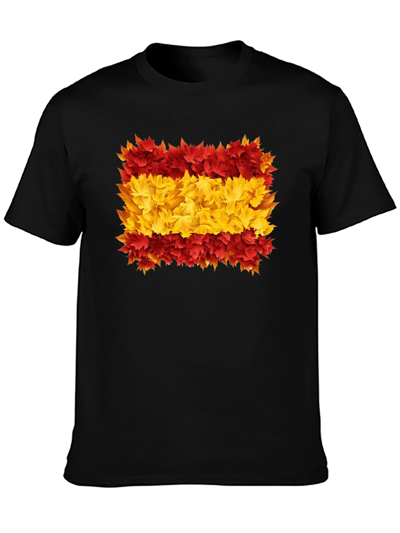Spain Flag Leaves Mens Black T-Shirt
