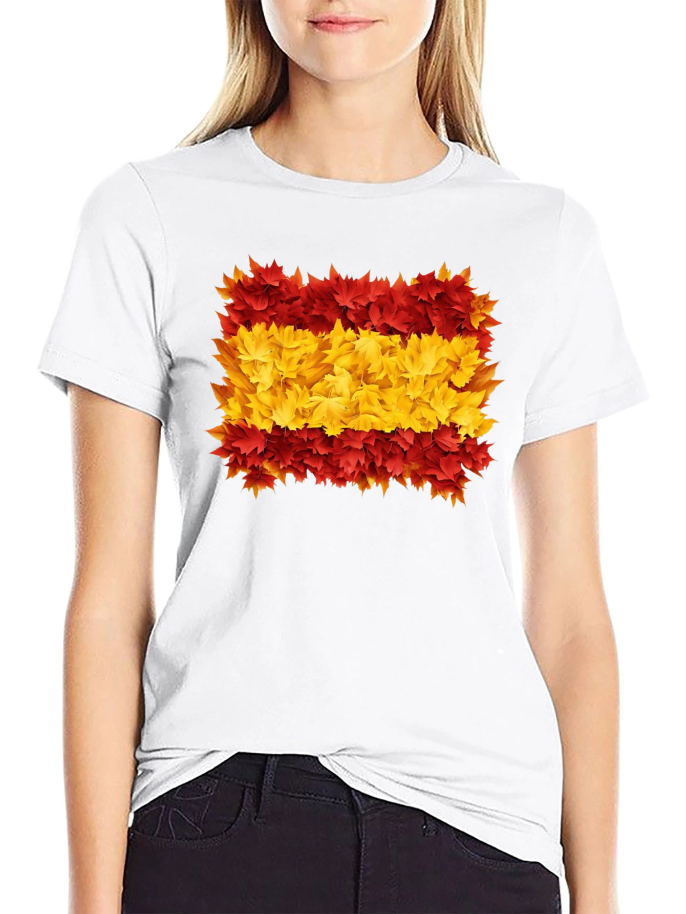 Spain Flag Leaves Mens Black T-Shirt