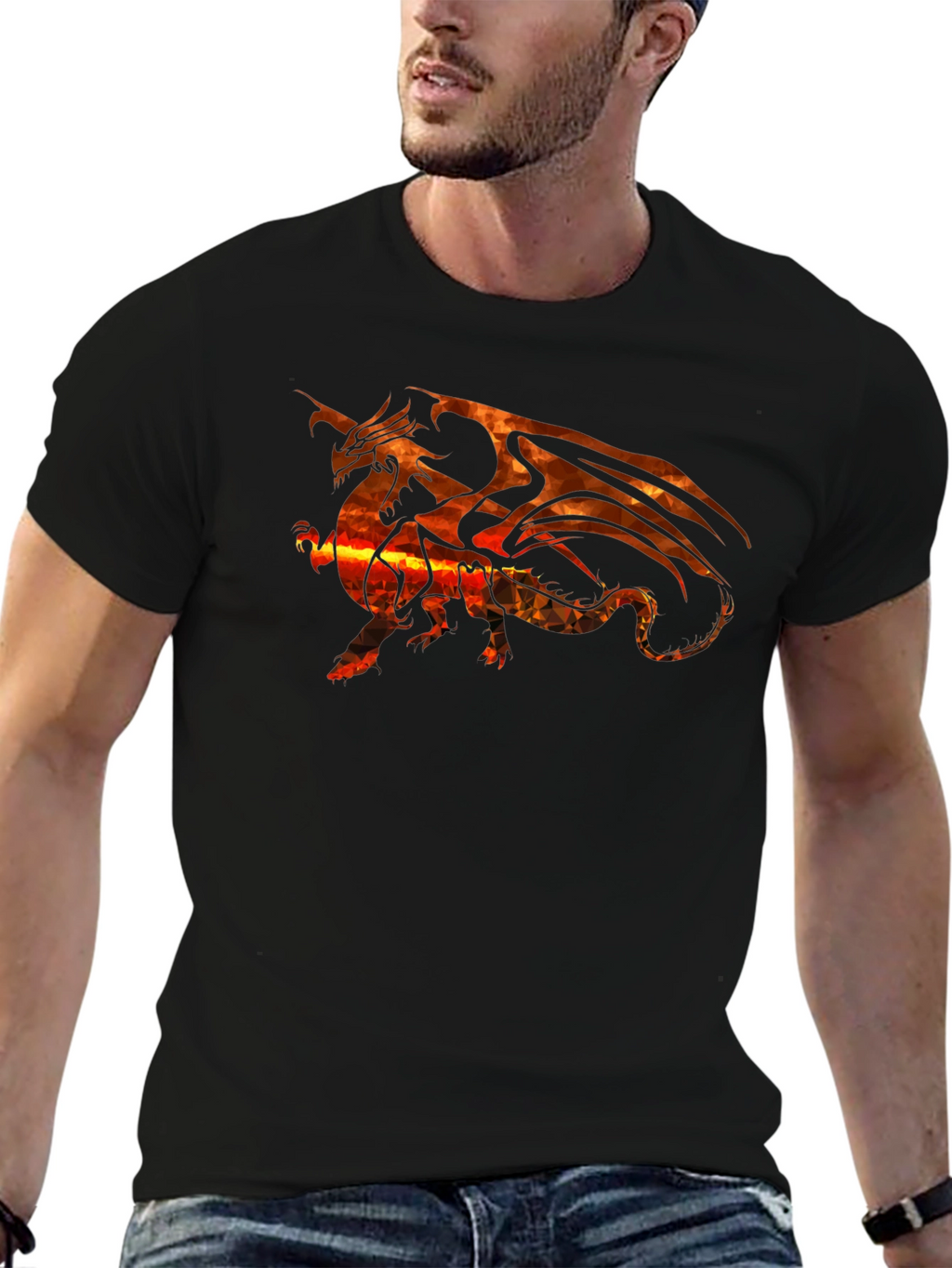 Fiery Dragon Graphic T-Shirt - Black Cotton Tee