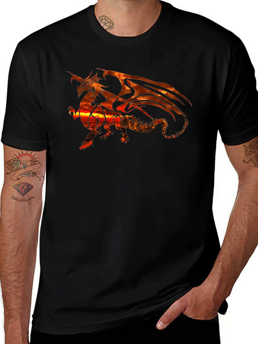 Fiery Dragon Graphic T-Shirt - Black Cotton Tee
