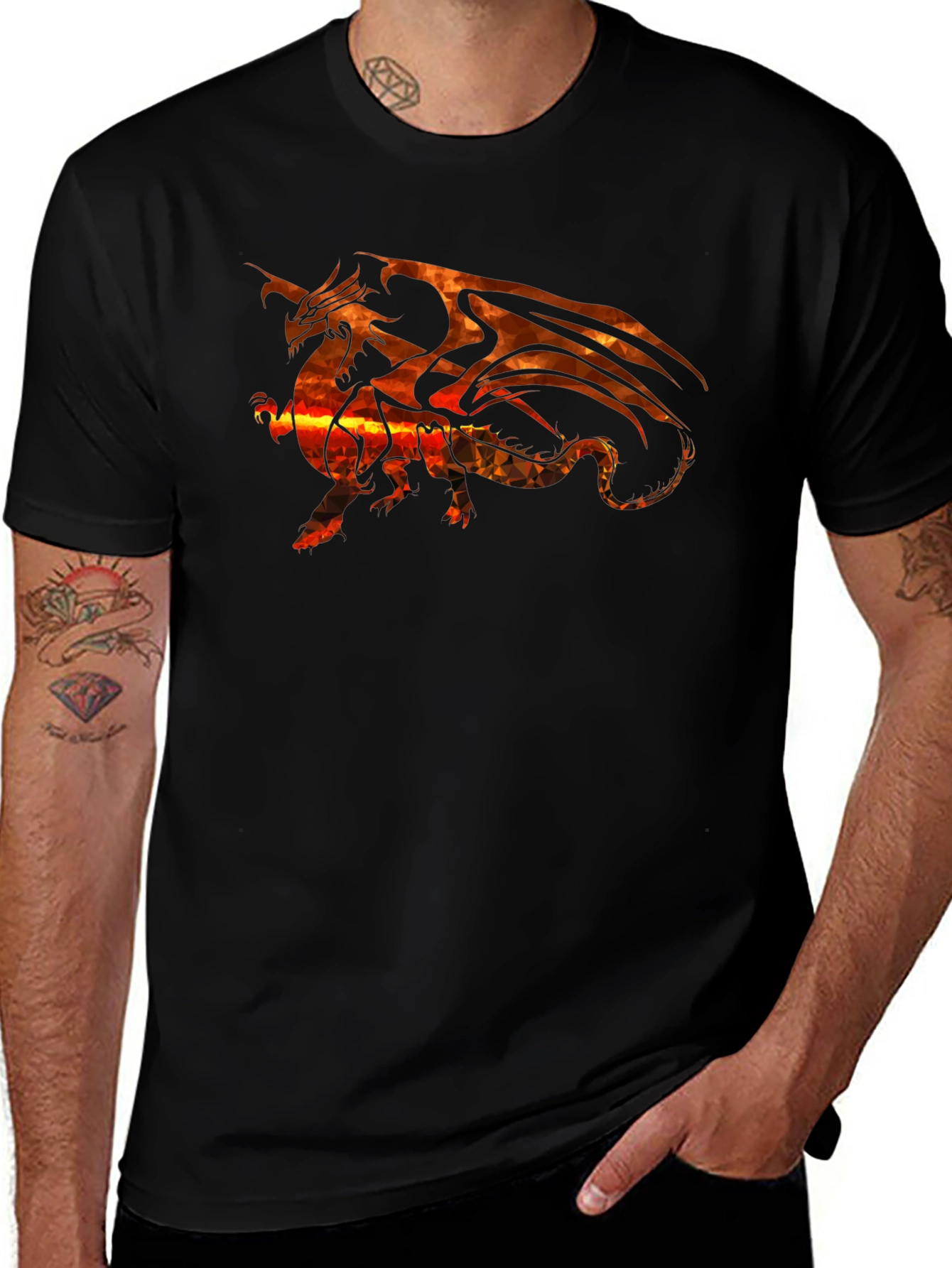 Fiery Dragon Graphic T-Shirt - Black Cotton Tee