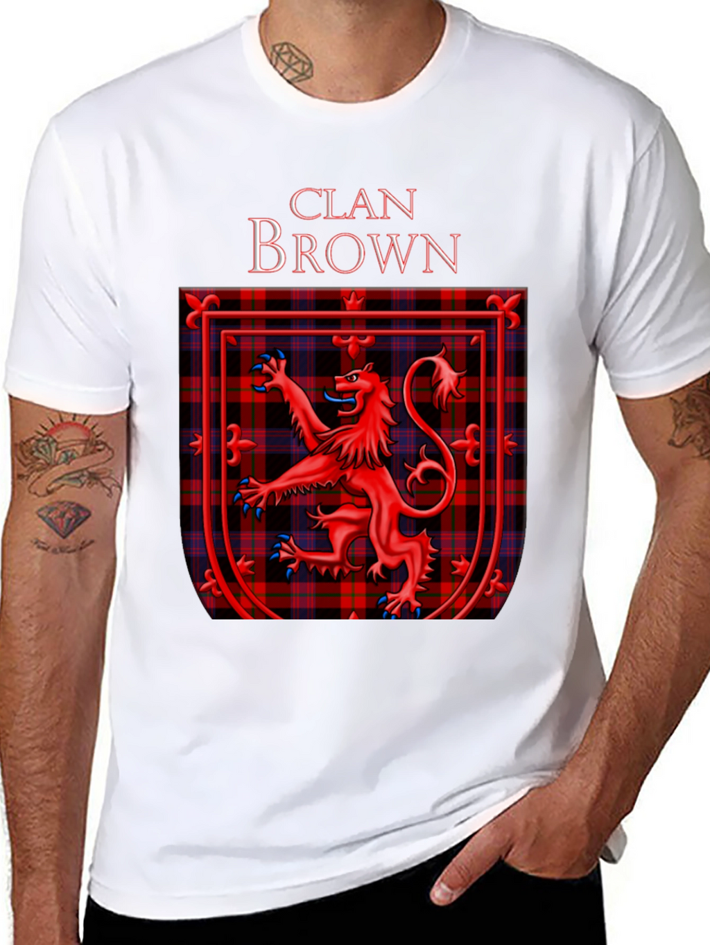Clan Brown Tartan Crest T-Shirt Scottish Pride