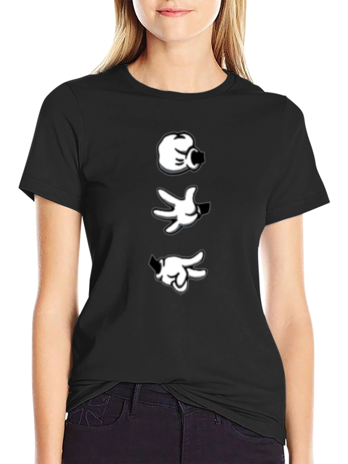 Cartoon Hands Black Tee - Cool Graphic Print Shirt