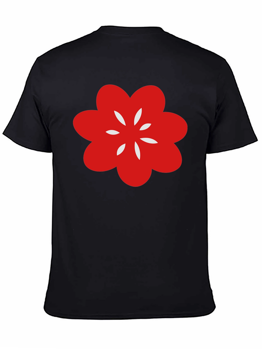 Black T-Shirt with Red Flower Graphic