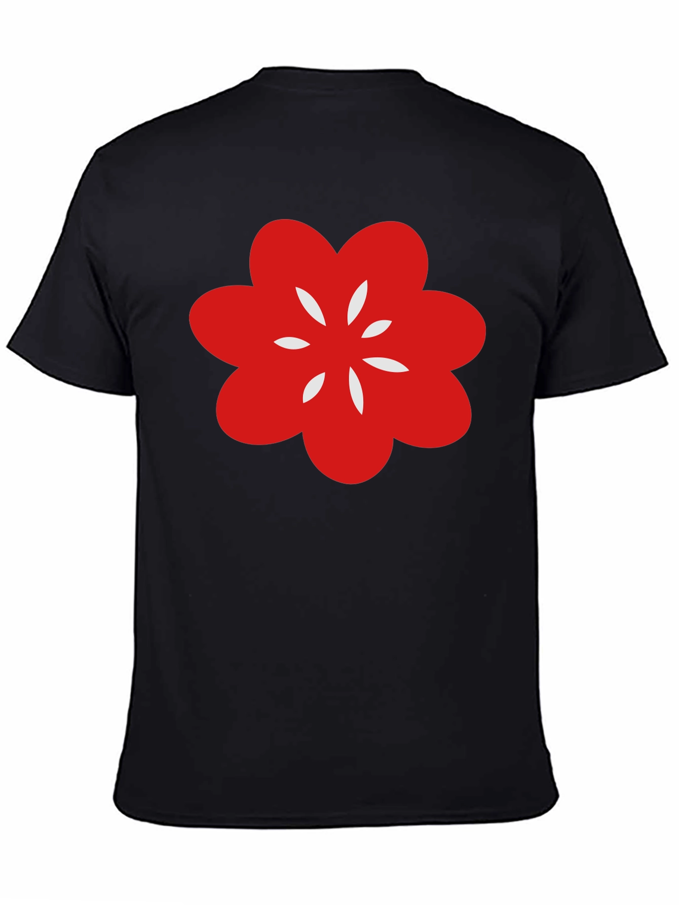 Black T-Shirt with Red Flower Graphic