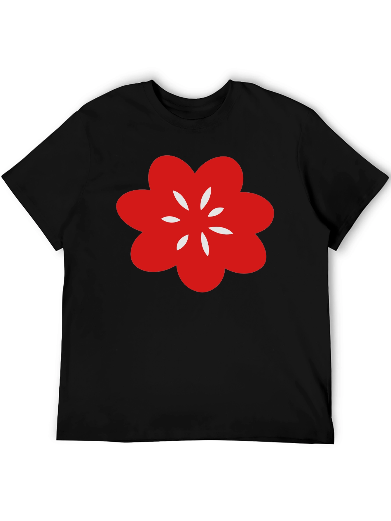 Black T-Shirt with Red Flower Graphic