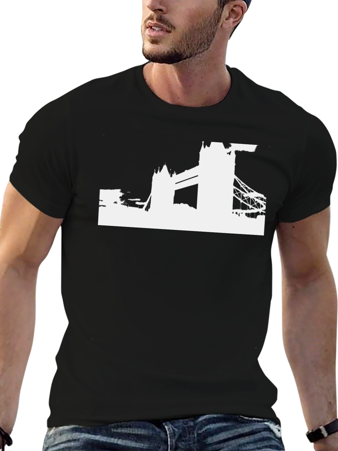 London Skyline Graphic Tee - Black Cotton T-Shirt