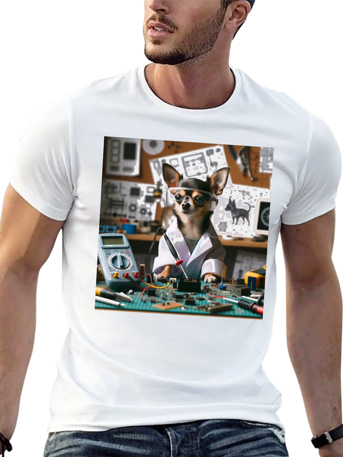 Scientist Chihuahua Graphic T-Shirt
