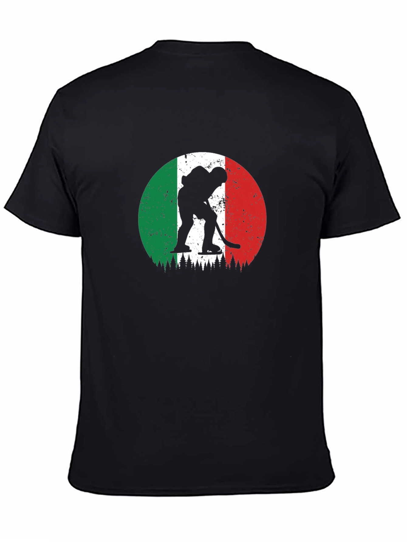 Italy Hockey Flag Graphic Black T-Shirt