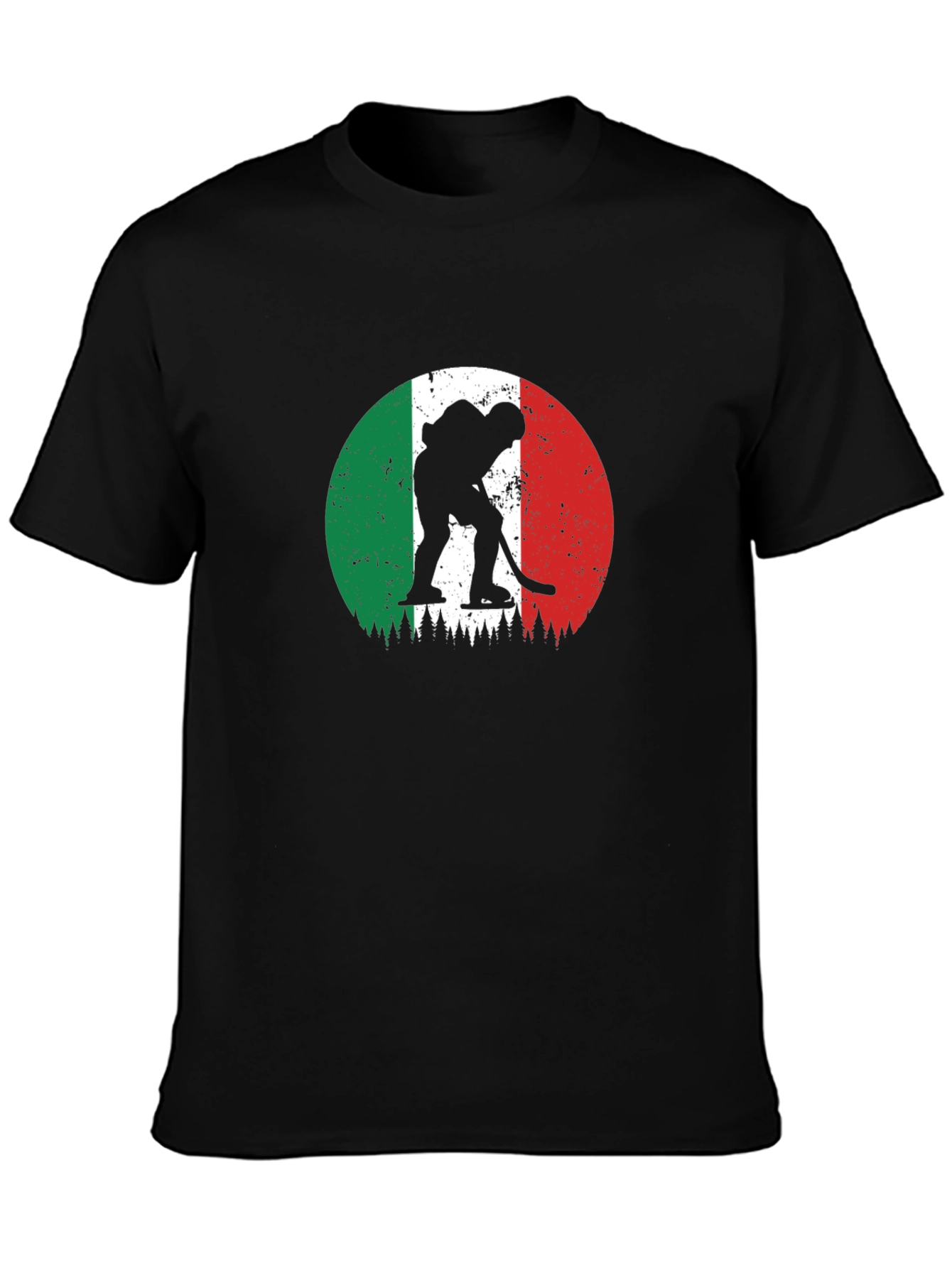Italy Hockey Flag Graphic Black T-Shirt