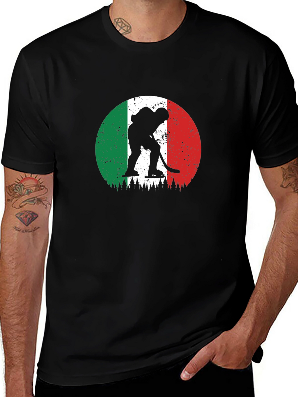 Italy Hockey Flag Graphic Black T-Shirt