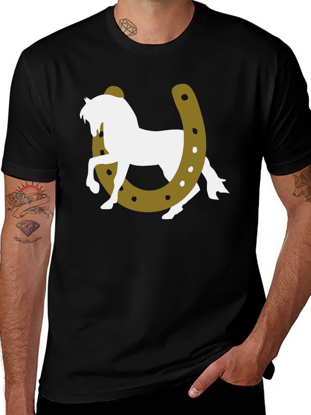 Lucky Horse Graphic Tee - Black Cotton T-Shirt