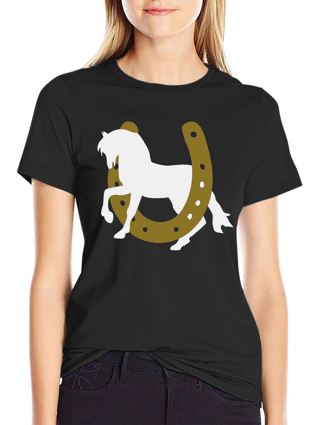 Lucky Horse Graphic Tee - Black Cotton T-Shirt