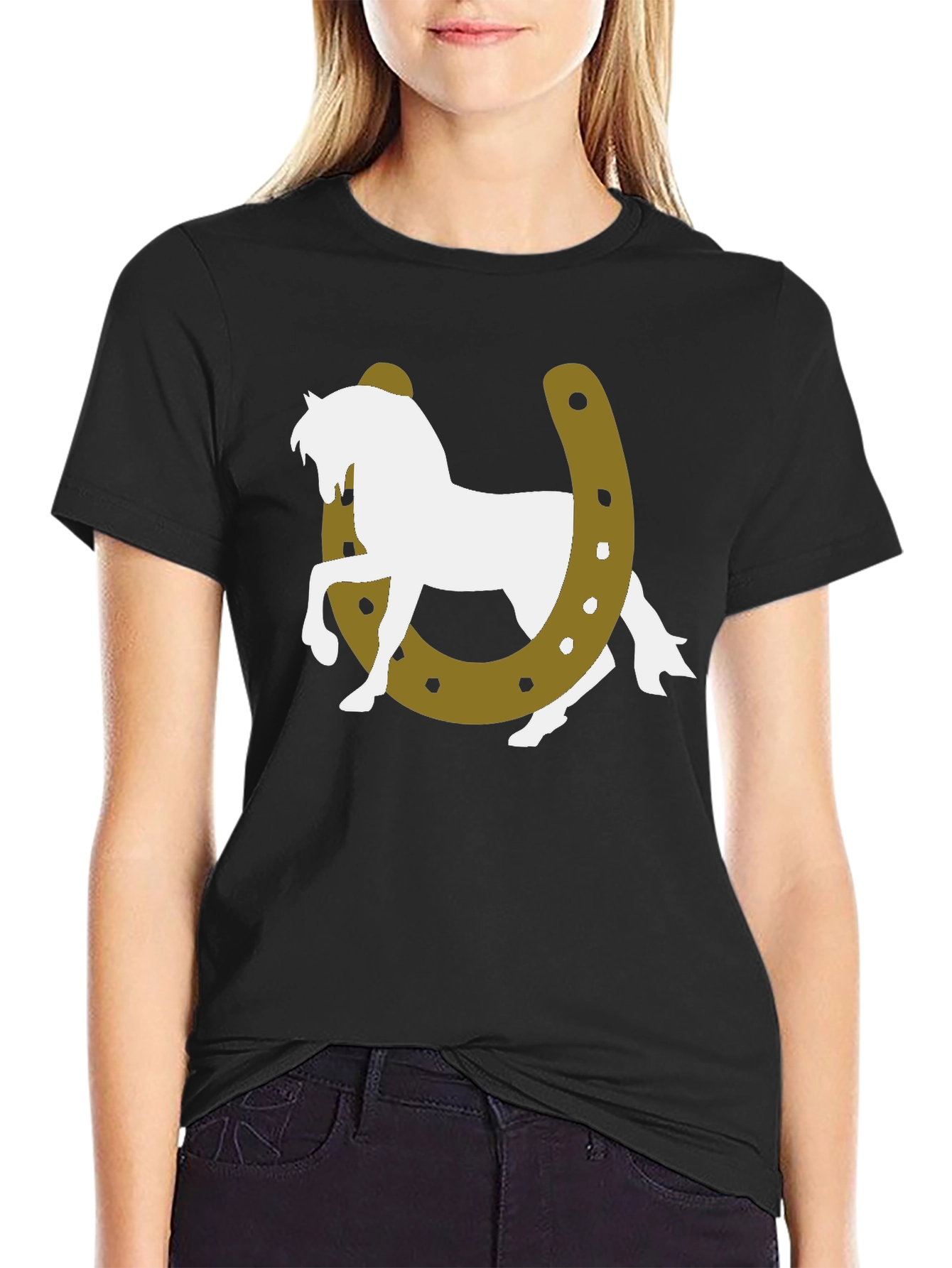 Lucky Horse Graphic Tee - Black Cotton T-Shirt