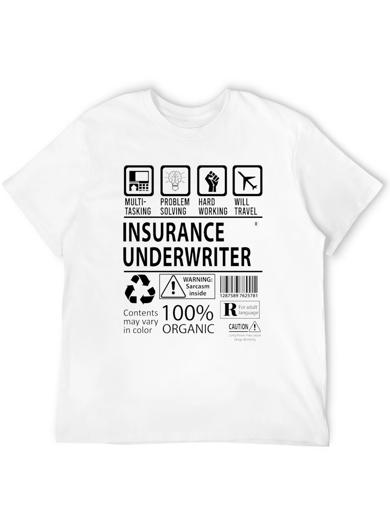 Insurance Underwriter 100% Organic Black T-Shirt