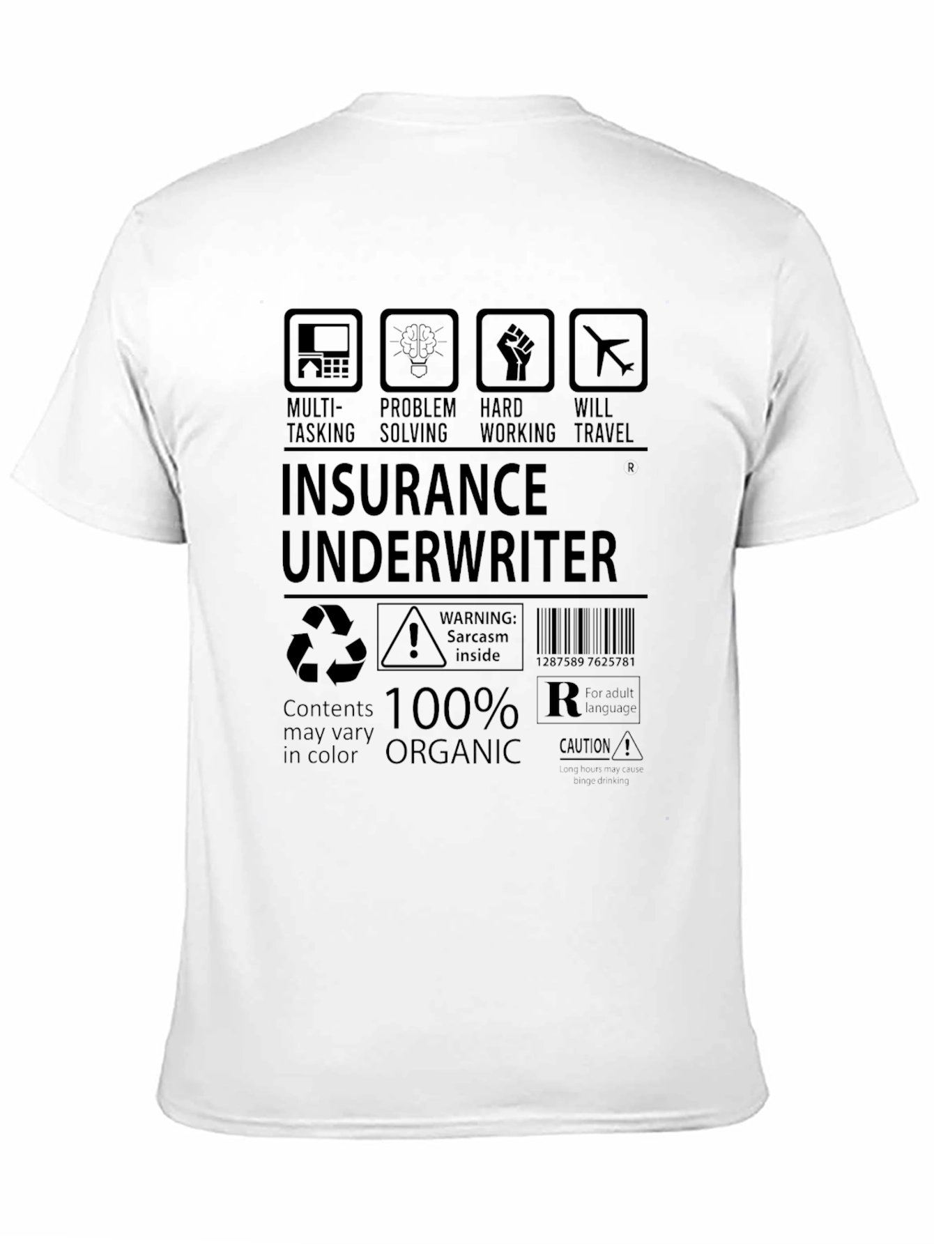 Insurance Underwriter 100% Organic Black T-Shirt