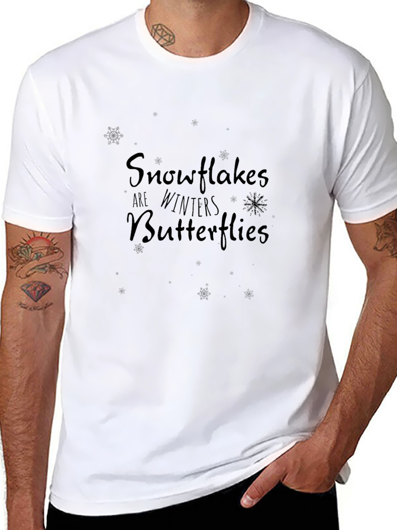 Snowflakes are Winter Butterflies Black Tee Shirt