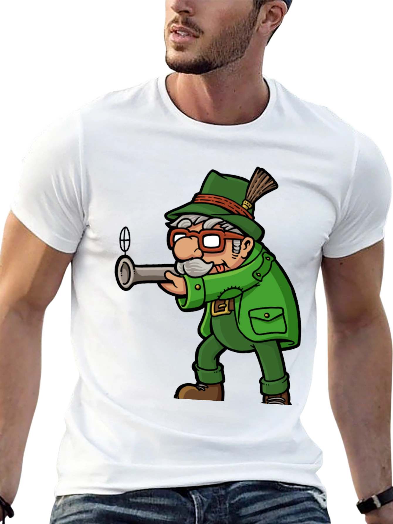 Cartoon Hunter Graphic Tee - Quirky Novelty Shirt
