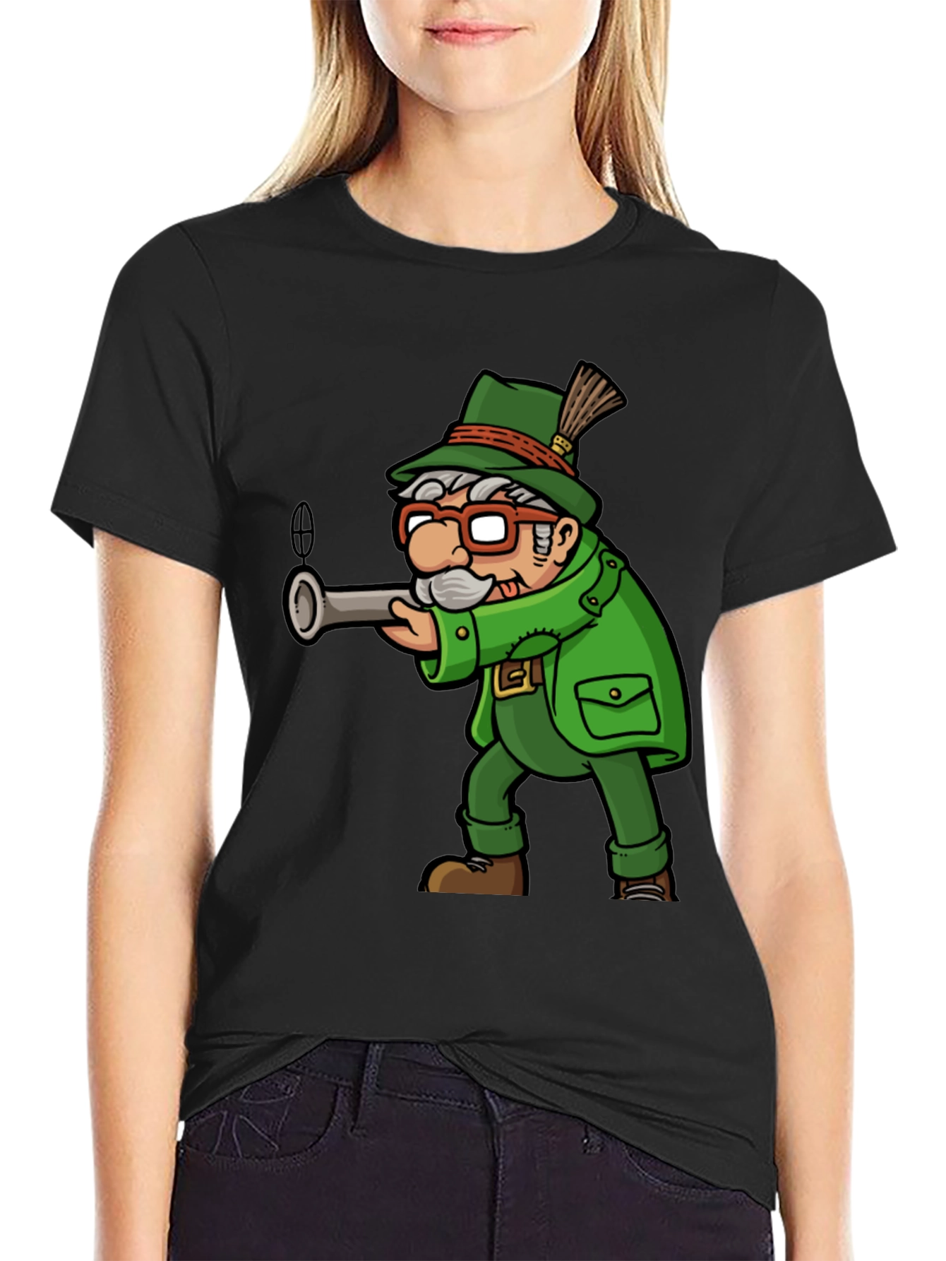 Cartoon Hunter Graphic Tee - Quirky Novelty Shirt