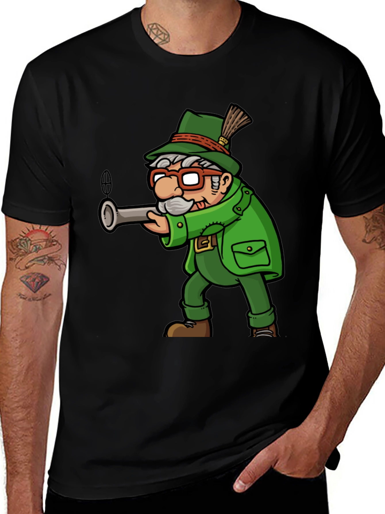 Cartoon Hunter Graphic Tee - Quirky Novelty Shirt