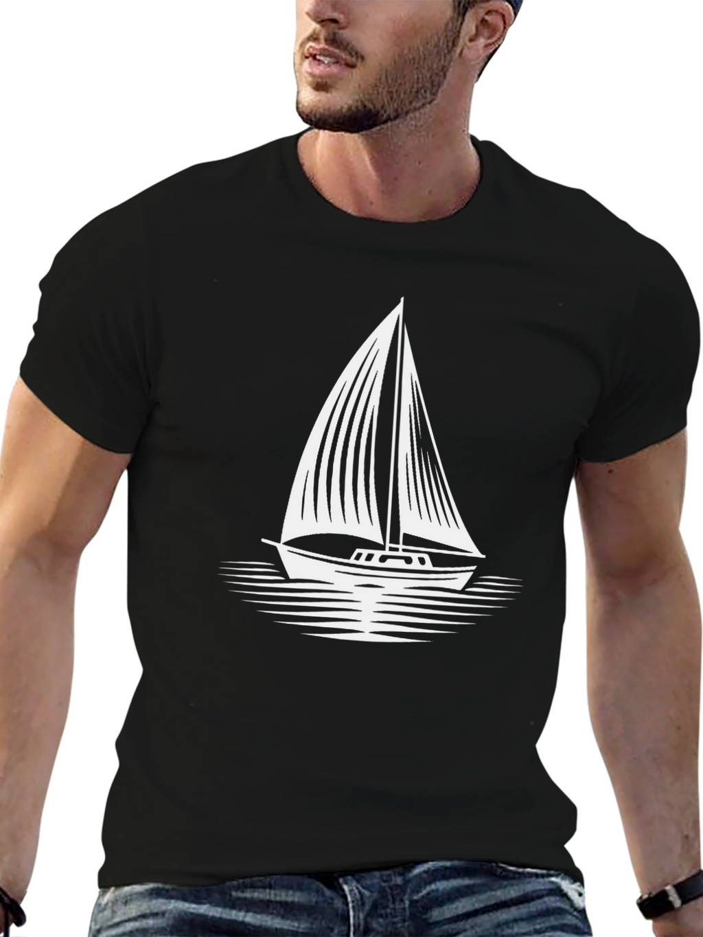 Sailboat Graphic T-Shirt - Black Cotton Tee