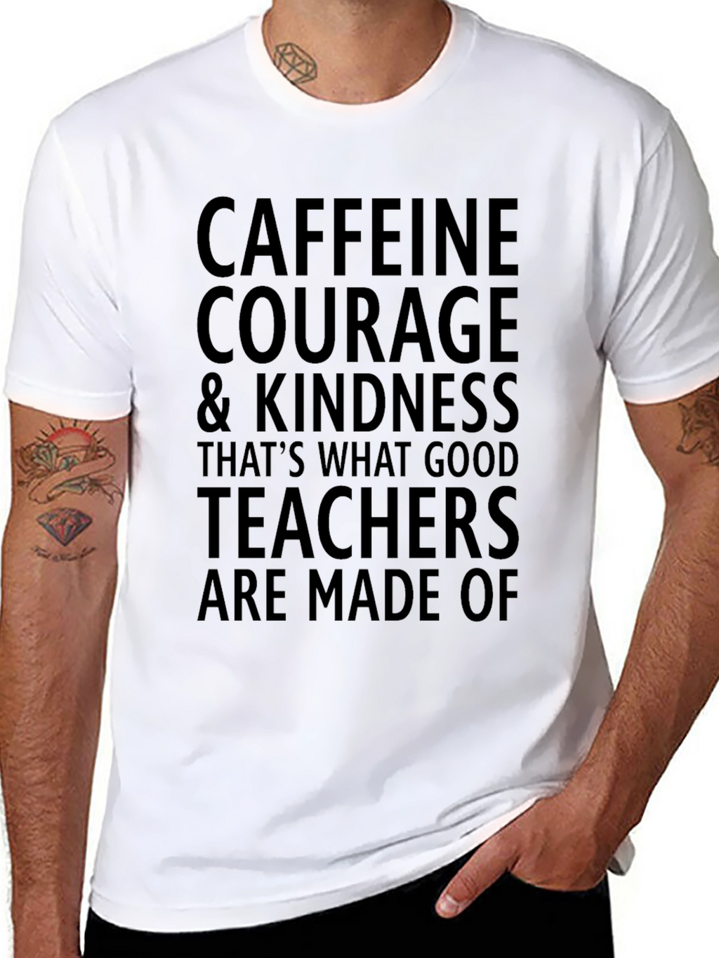 Caffeine Courage Teacher Graphic Tee - Black Cotton T-Shirt