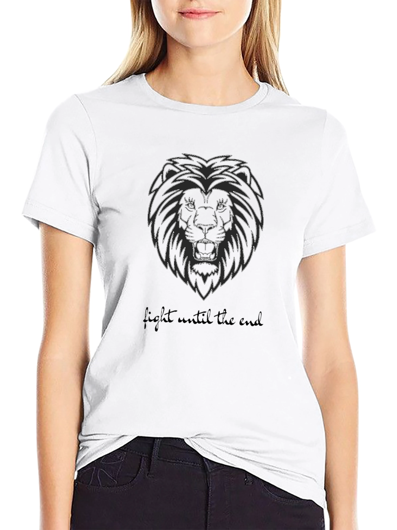 Lion Graphic Black T-Shirt - Fight Until the End