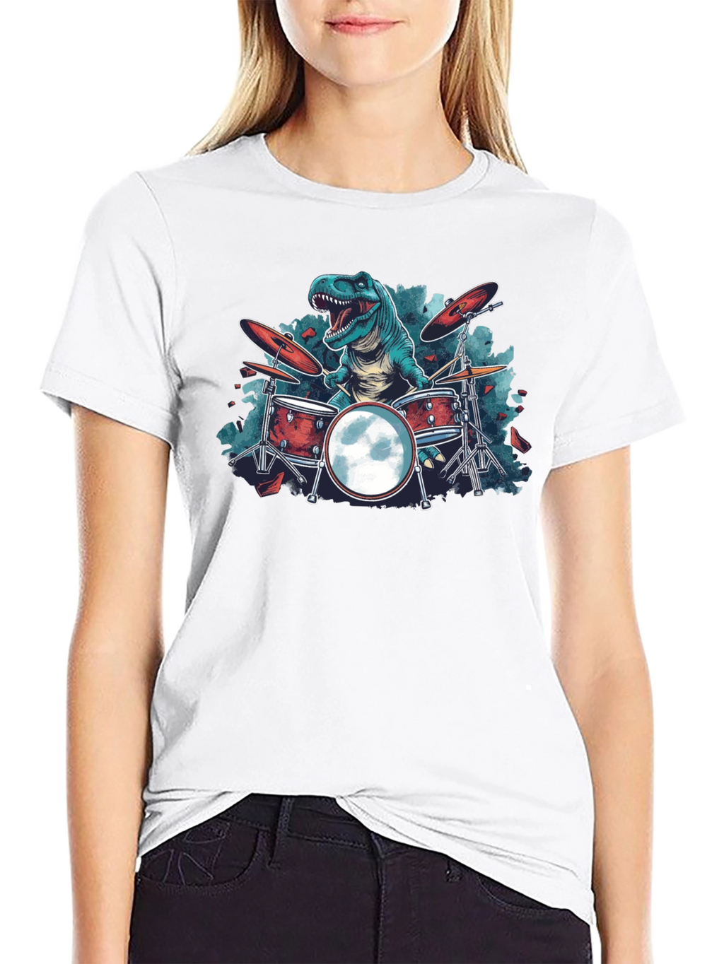 Dino Drummer Graphic Tee - Rocking T-Rex