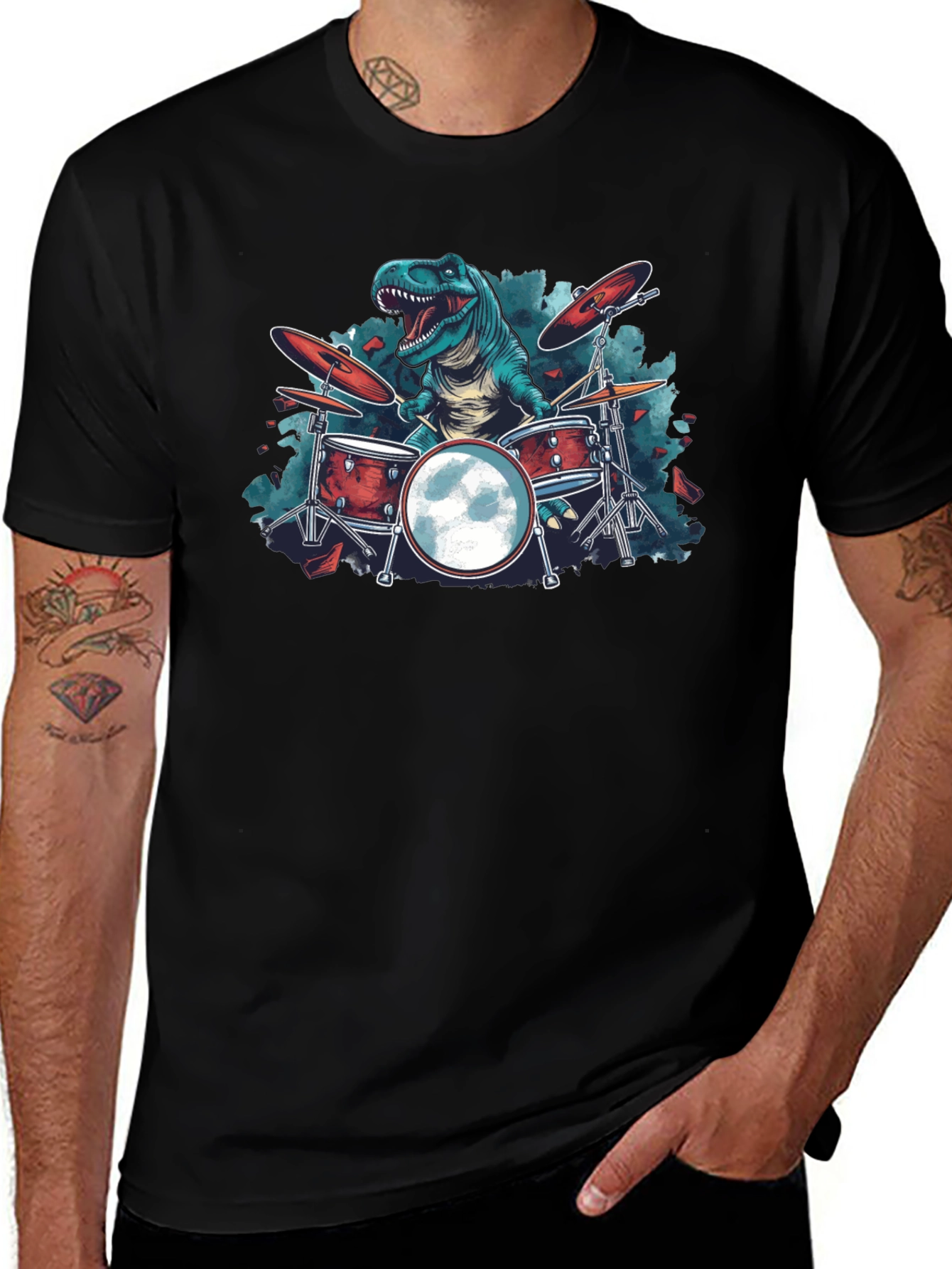 Dino Drummer Graphic Tee - Rocking T-Rex