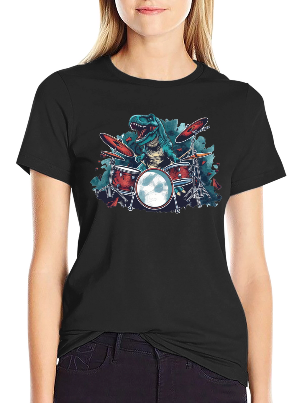 Dino Drummer Graphic Tee - Rocking T-Rex