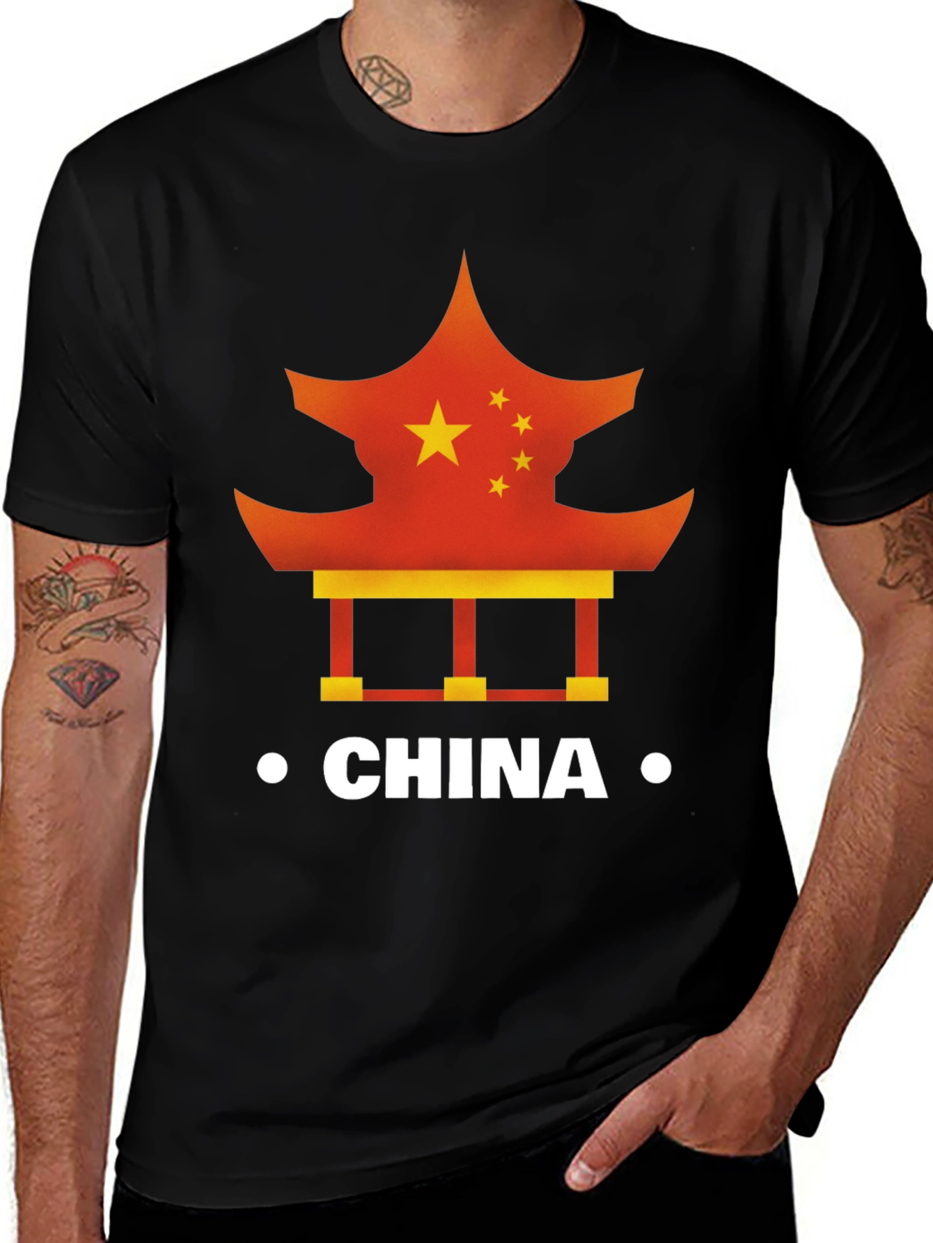 China Flag Pagoda Graphic Tee - Mens Black T-Shirt