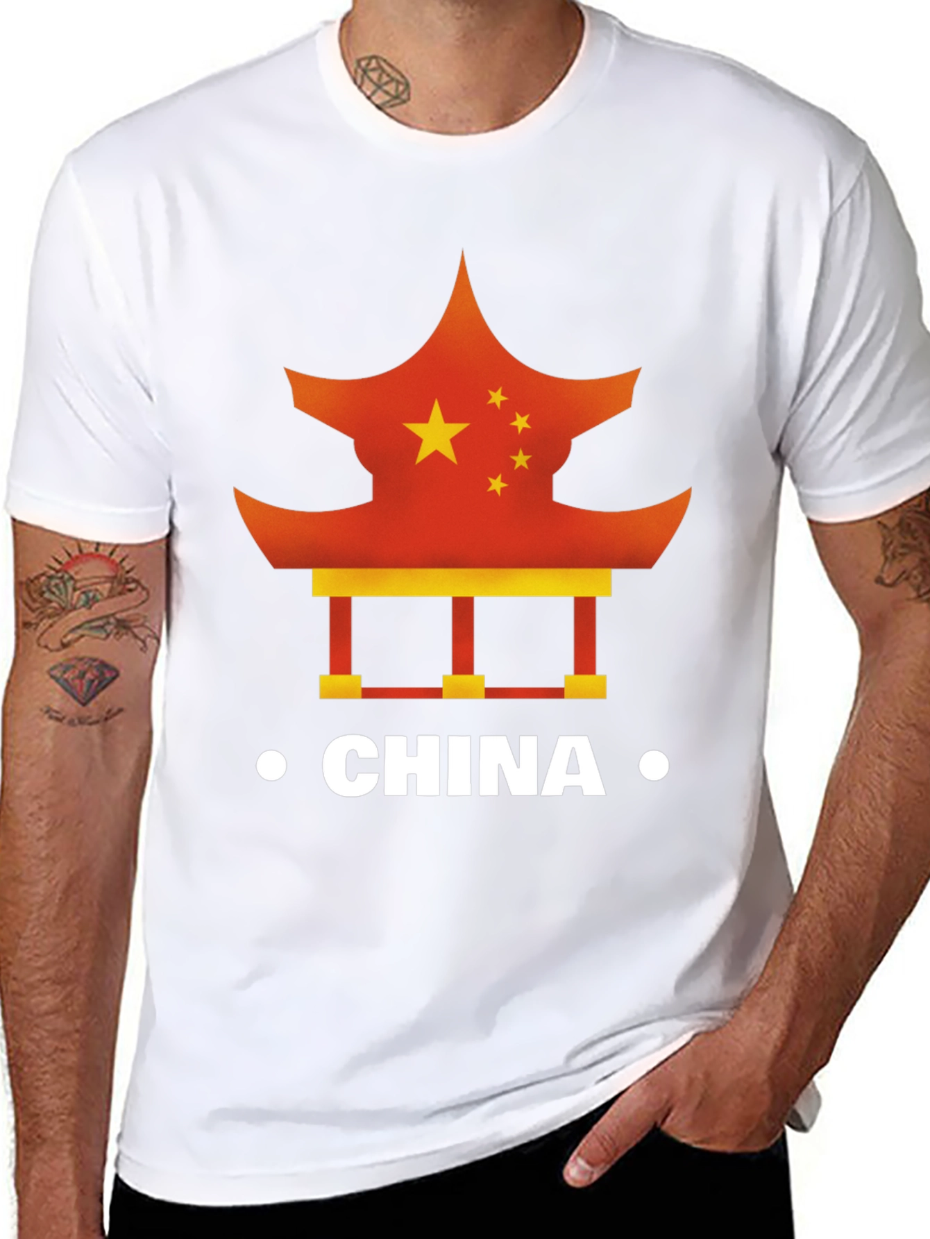 China Flag Pagoda Graphic Tee - Mens Black T-Shirt
