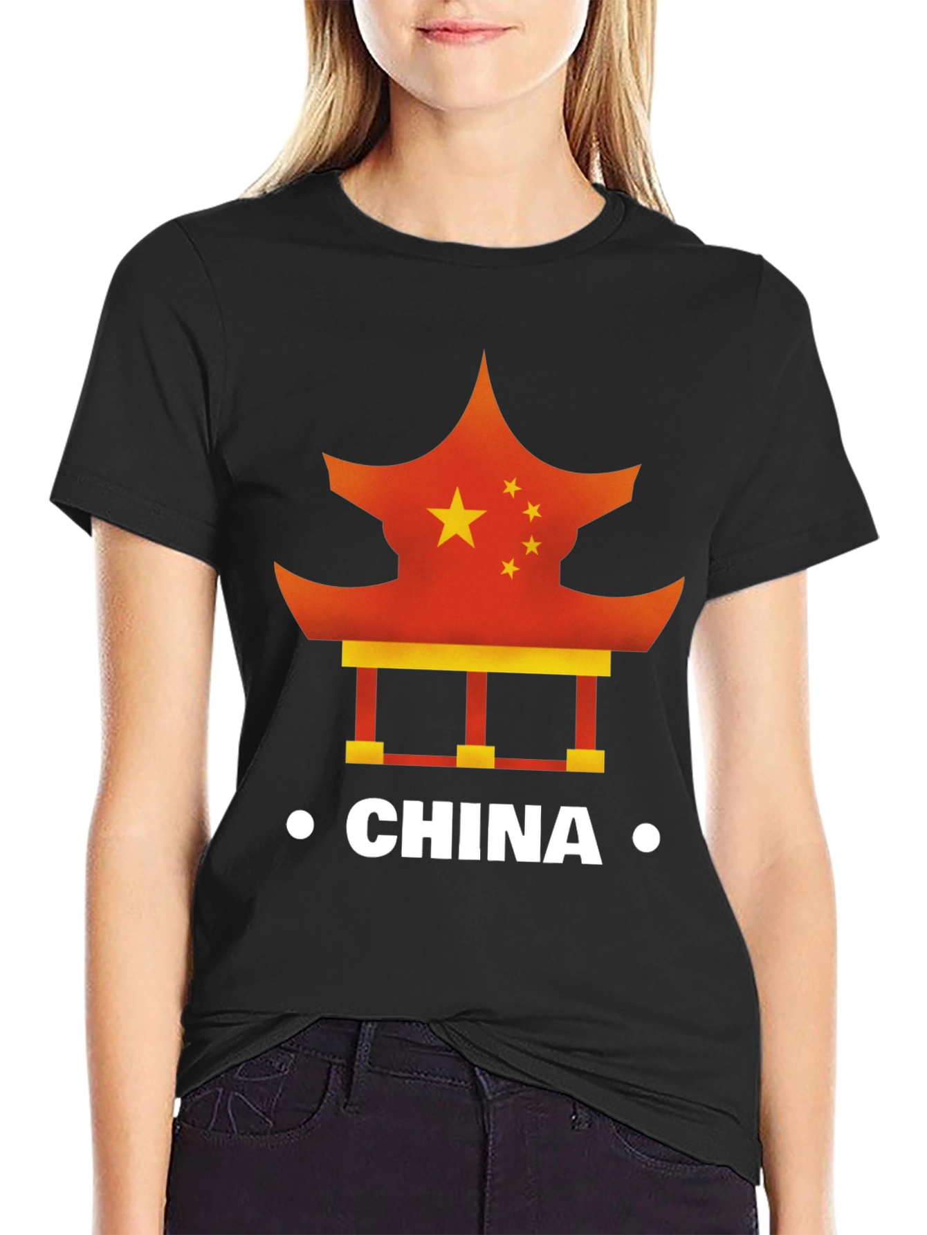 China Flag Pagoda Graphic Tee - Mens Black T-Shirt