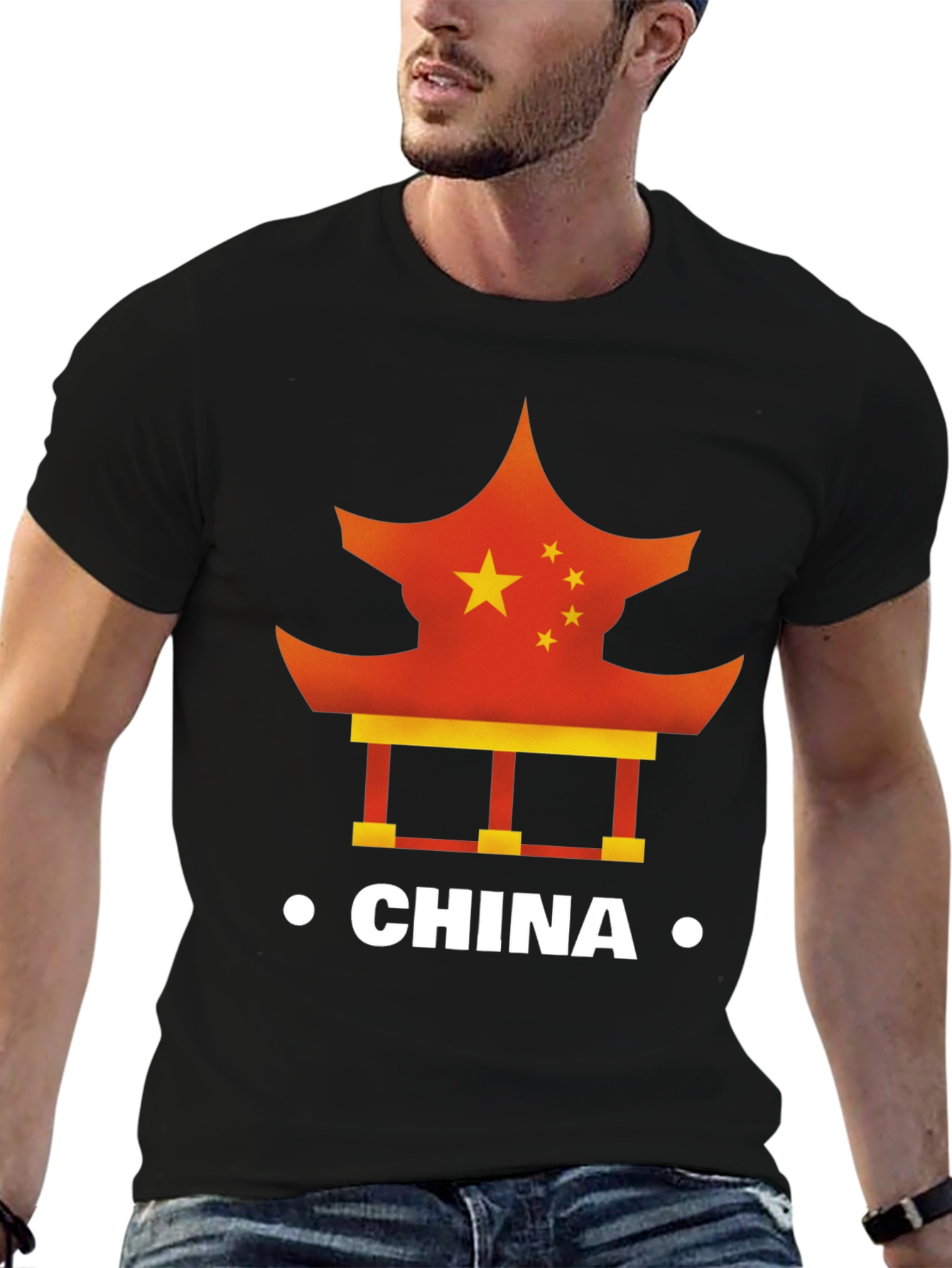 China Flag Pagoda Graphic Tee - Mens Black T-Shirt