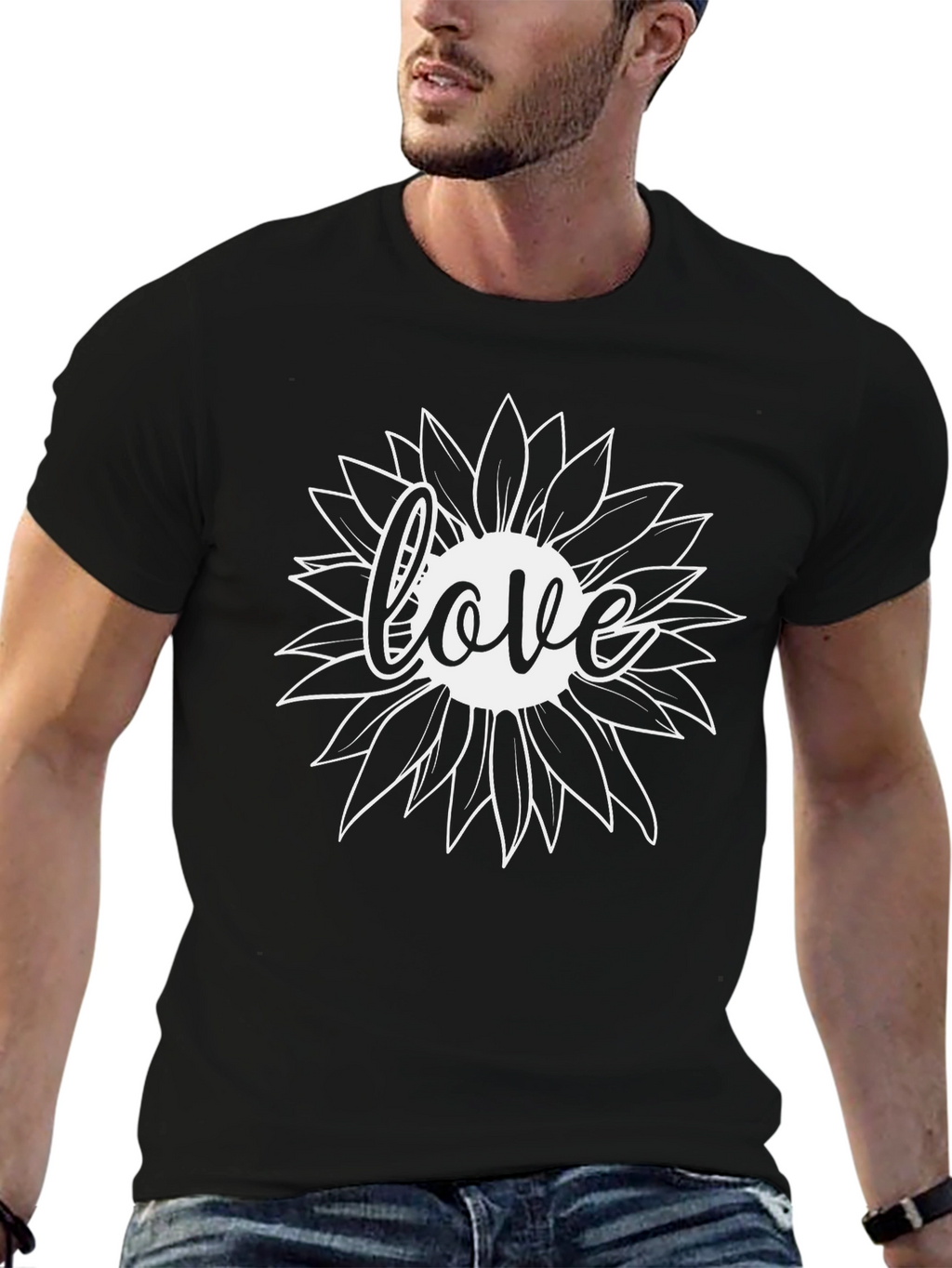 Love Sunflower Black T-Shirt