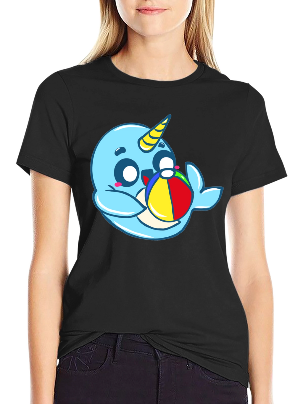 Cute Narwhal with Beach Ball Graphic Tee