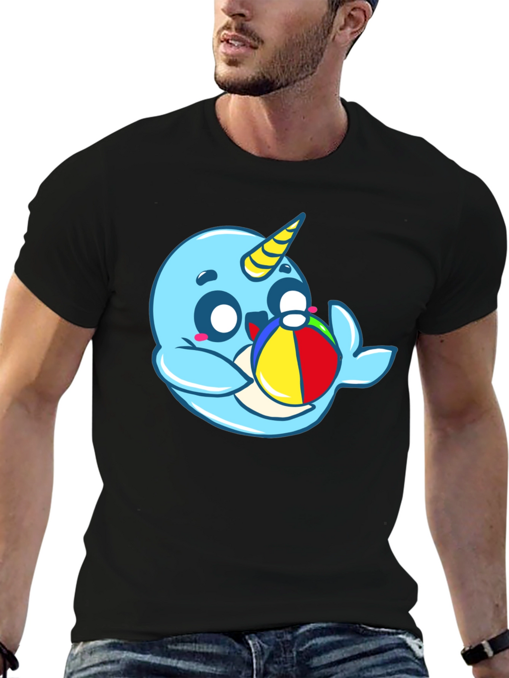 Cute Narwhal with Beach Ball Graphic Tee