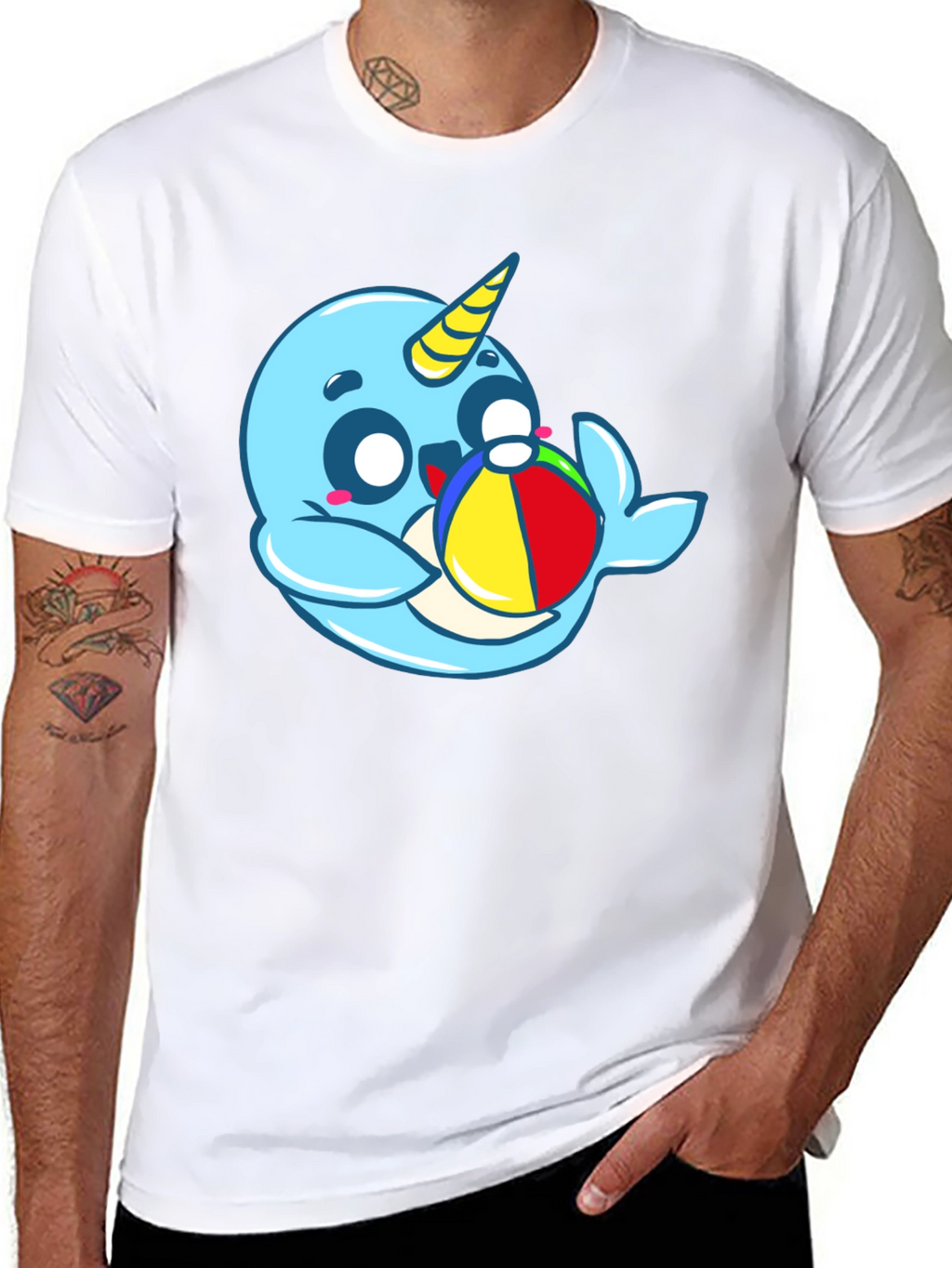 Cute Narwhal with Beach Ball Graphic Tee