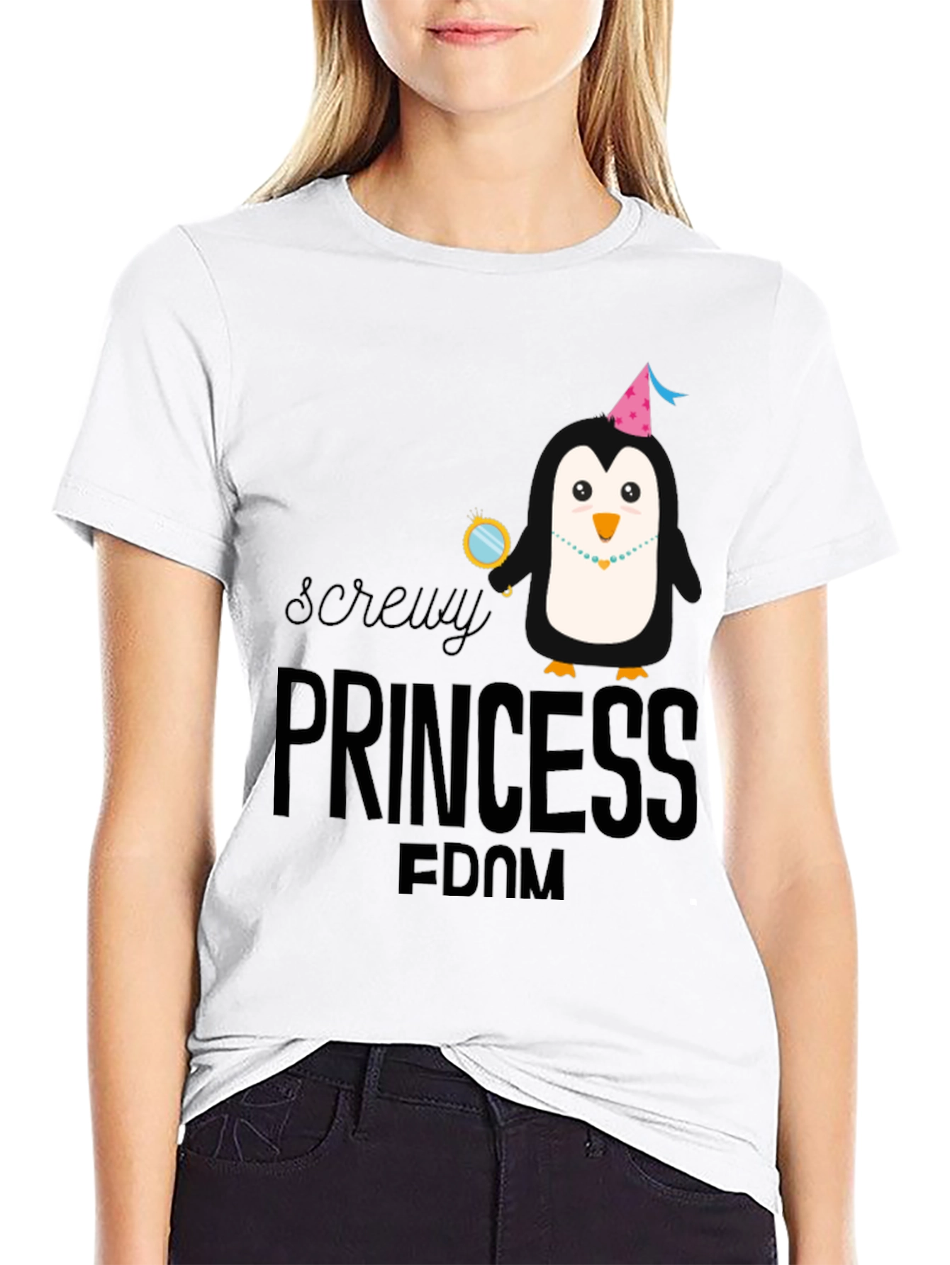 Screw Princess Dom Penguin Black T-Shirt