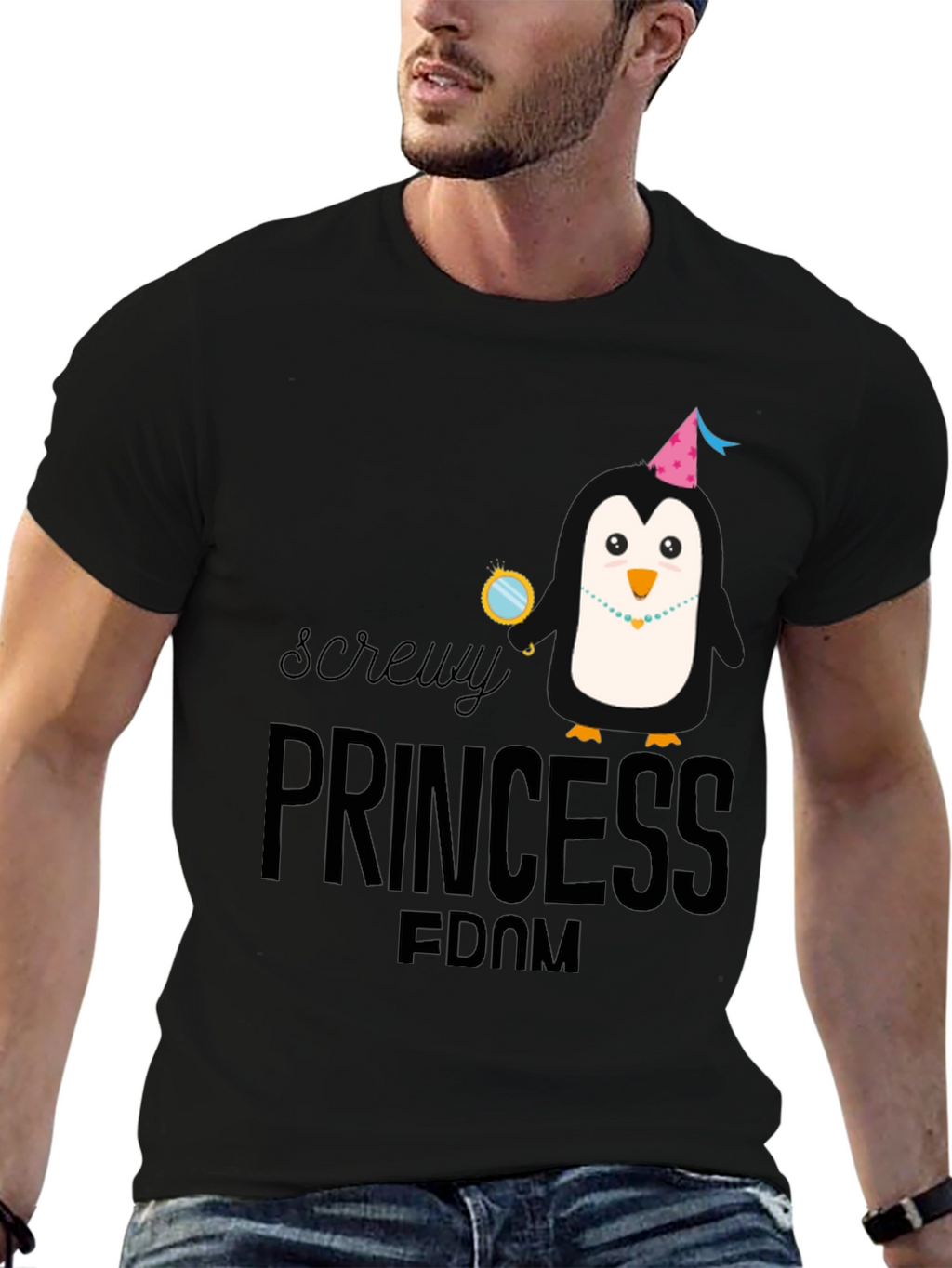 Screw Princess Dom Penguin Black T-Shirt