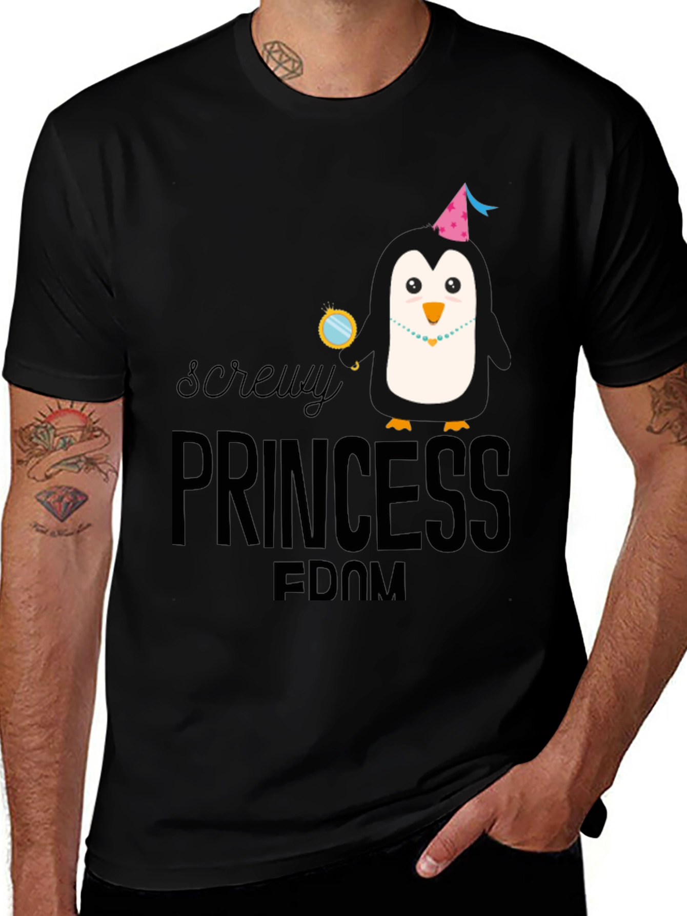 Screw Princess Dom Penguin Black T-Shirt