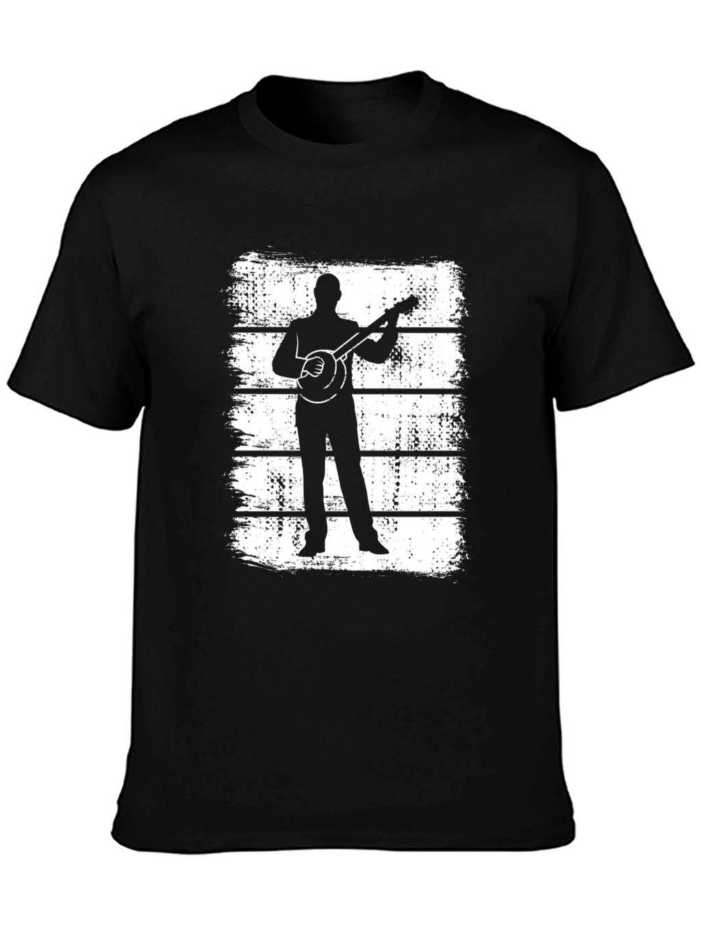 Banjo Player Silhouette Graphic Tee - Black