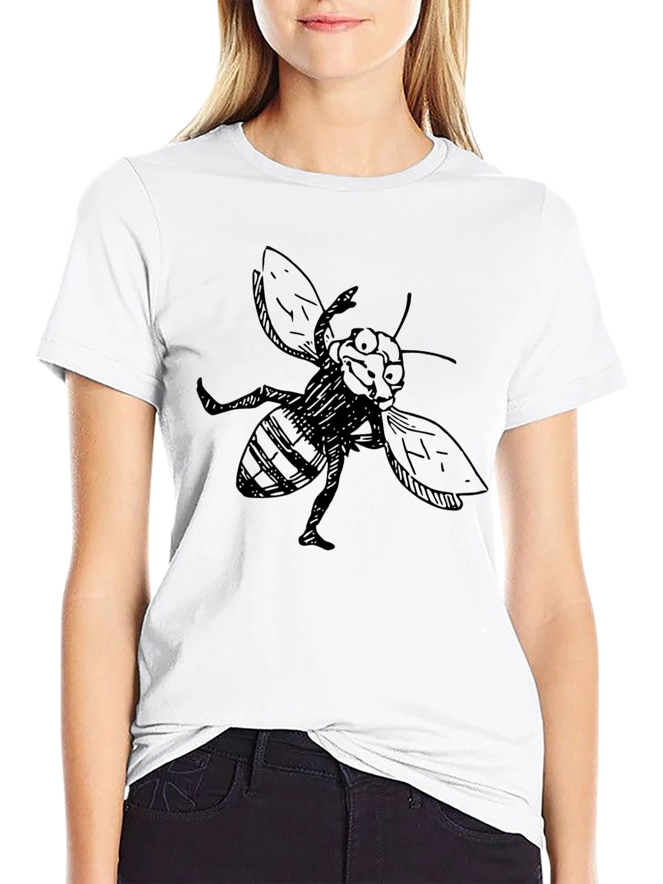 Funny Bee Graphic Black T-Shirt