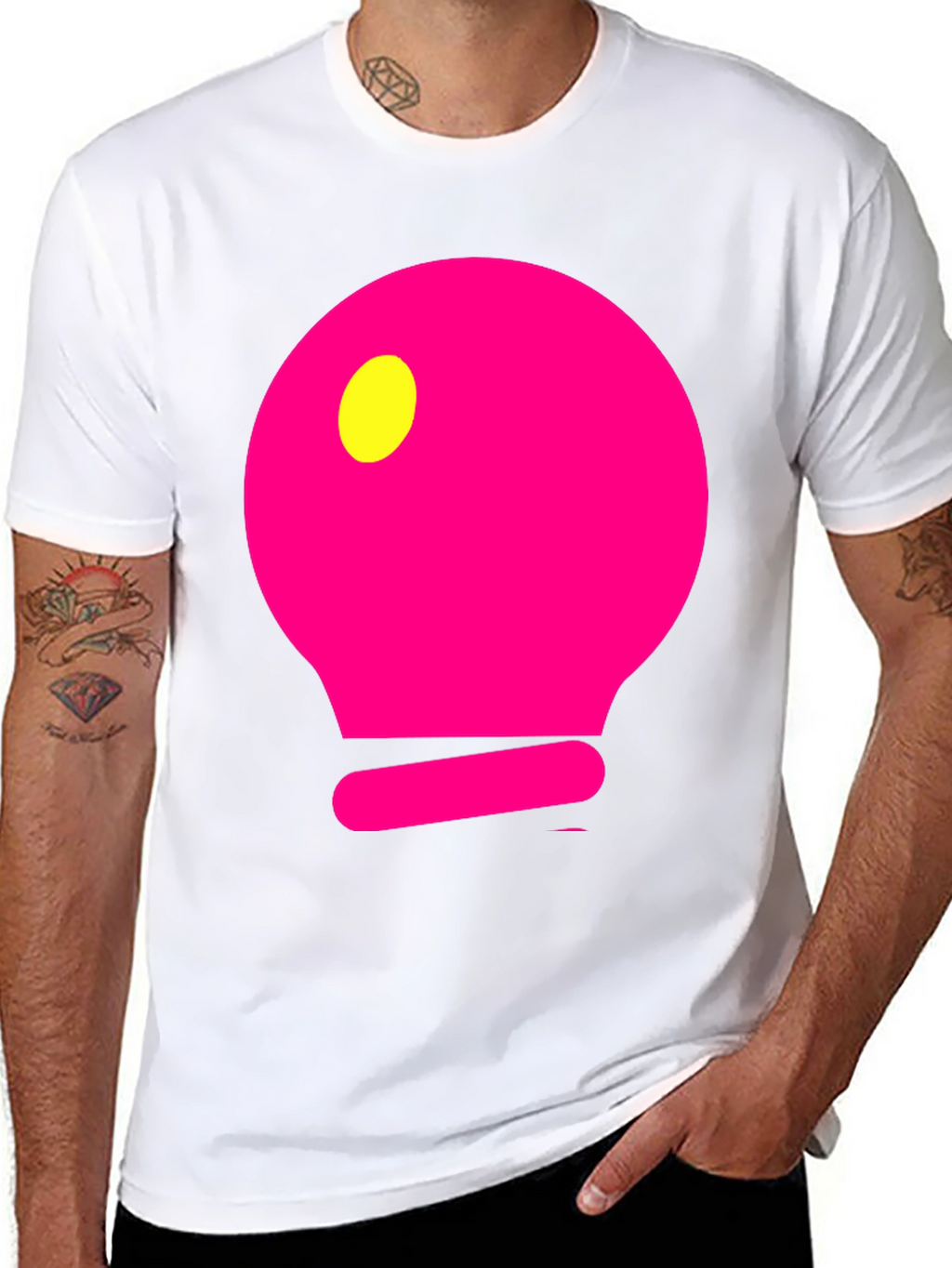 Mens Black T-Shirt with Pink Light Bulb Design