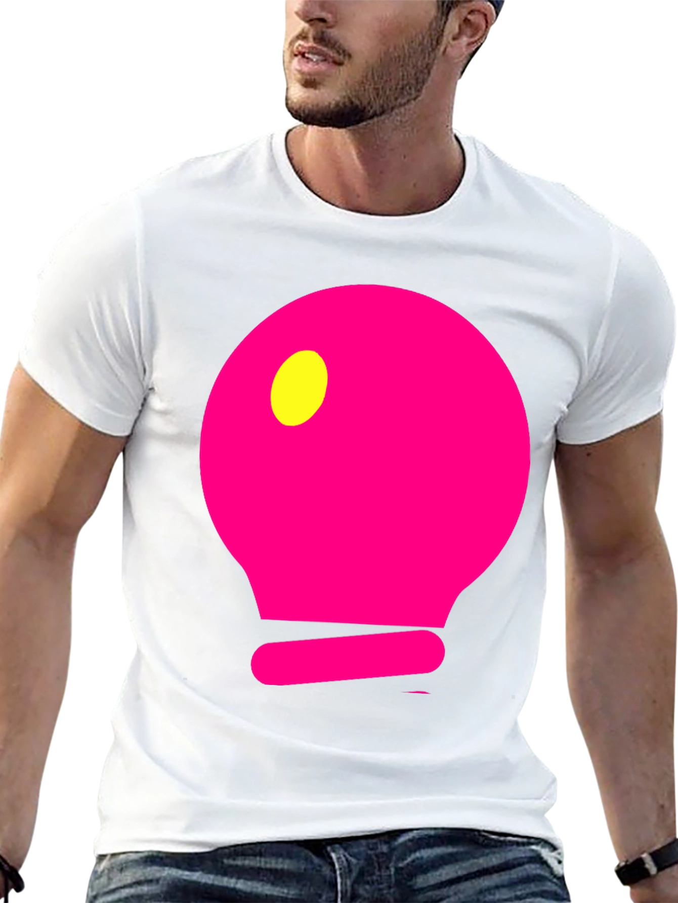 Mens Black T-Shirt with Pink Light Bulb Design