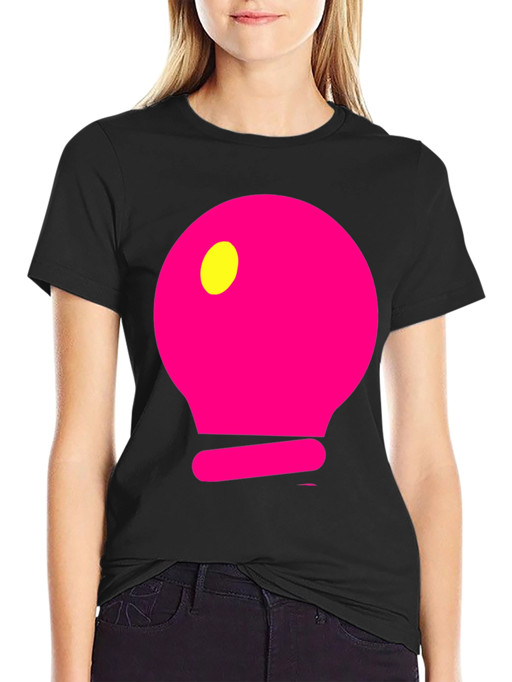 Mens Black T-Shirt with Pink Light Bulb Design